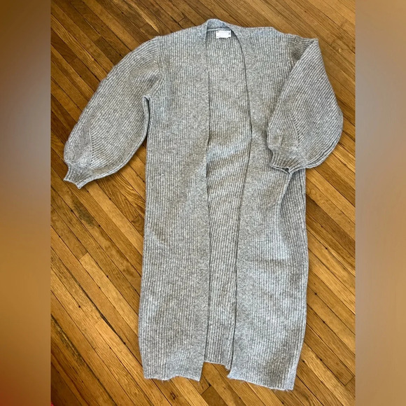 ASOS Chunky Knit Balloon Sleeve Long Cardigan Sweater Grey | Size 6 - Picture 1 of 4